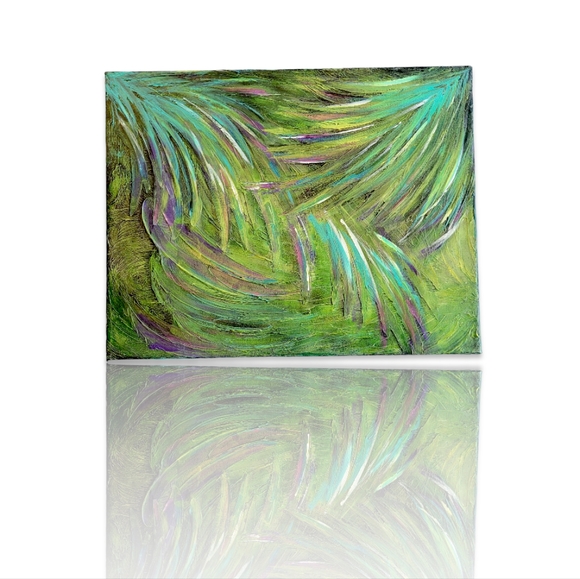 Original Acrylic Peacock Palm Feathers Abstract Painting Gallery Canvas 11x14 - Picture 4 of 14